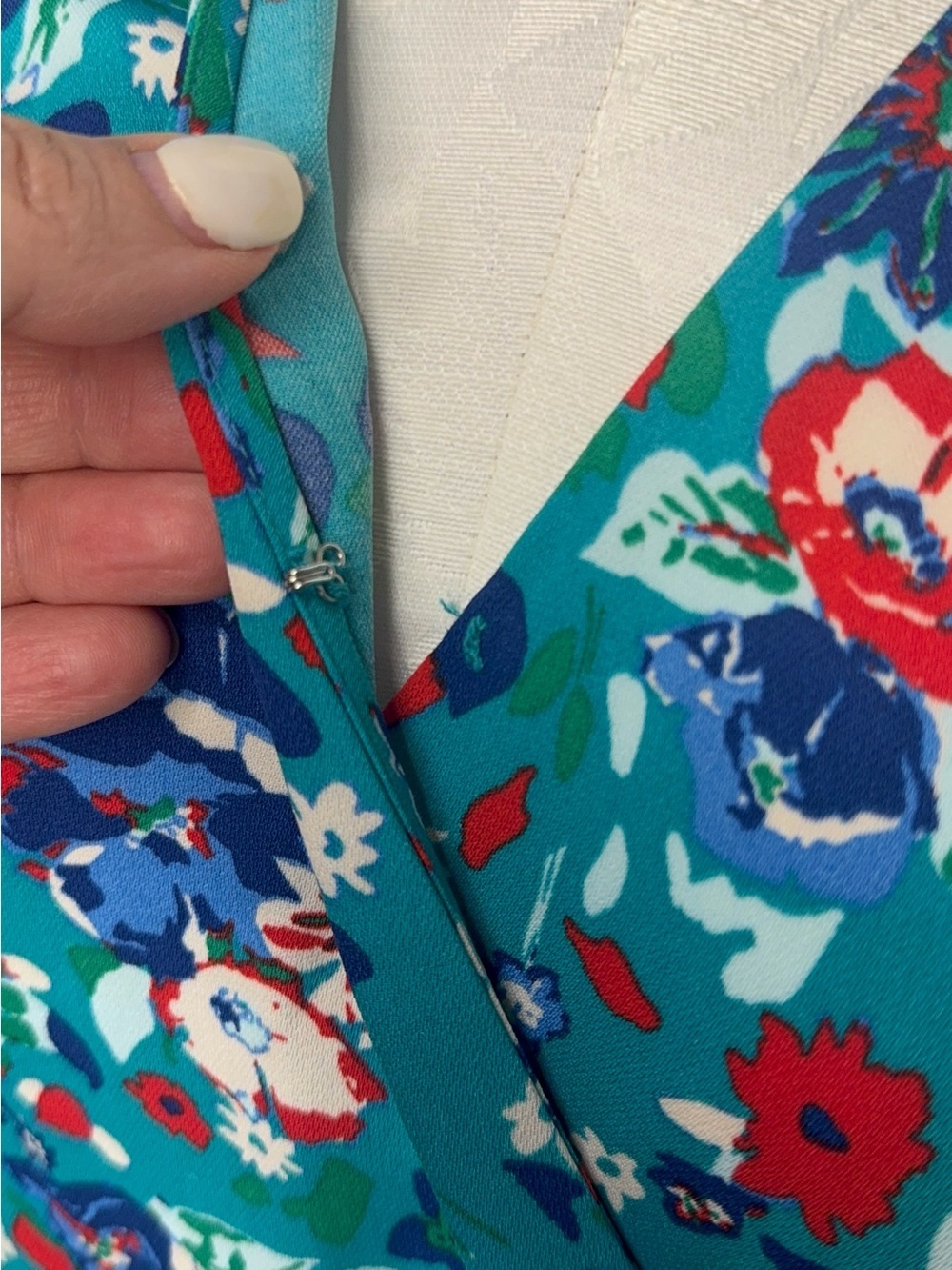 J.Crew Factory Teal Floral Wrap Mini Dress Size Small - Picture 5 of 9